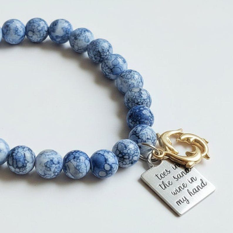 Toes in the Sand-Wine in my Hand Beaded Stretch Bracelet - - LadybugfeetDesigns -