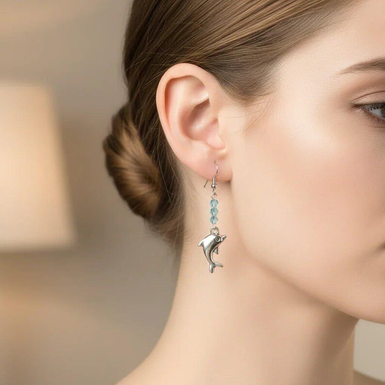Dolphin Crystal Earrings - - LadybugfeetDesigns -