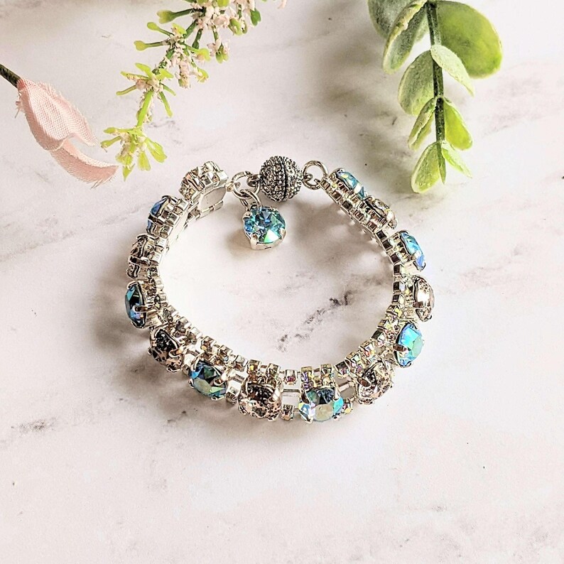 Blue Multi Faceted Crystal Rhinestone Bracelet-Bridal Jewelry-Child Size - - LadybugfeetDesigns -