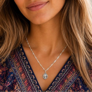 Tree of Life Drop Necklace, Silver - 20 inch - - LadybugfeetDesigns -