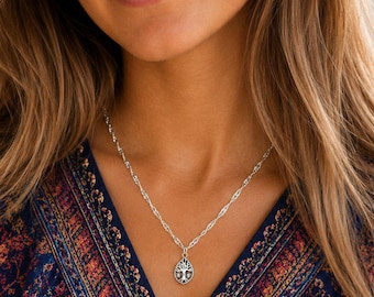 Tree of Life Drop Necklace, Silver - 20 inch