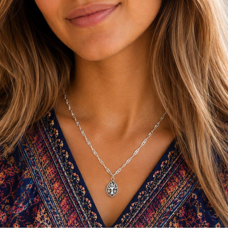Tree of Life Drop Necklace, Silver - 20 inch - - LadybugfeetDesigns -