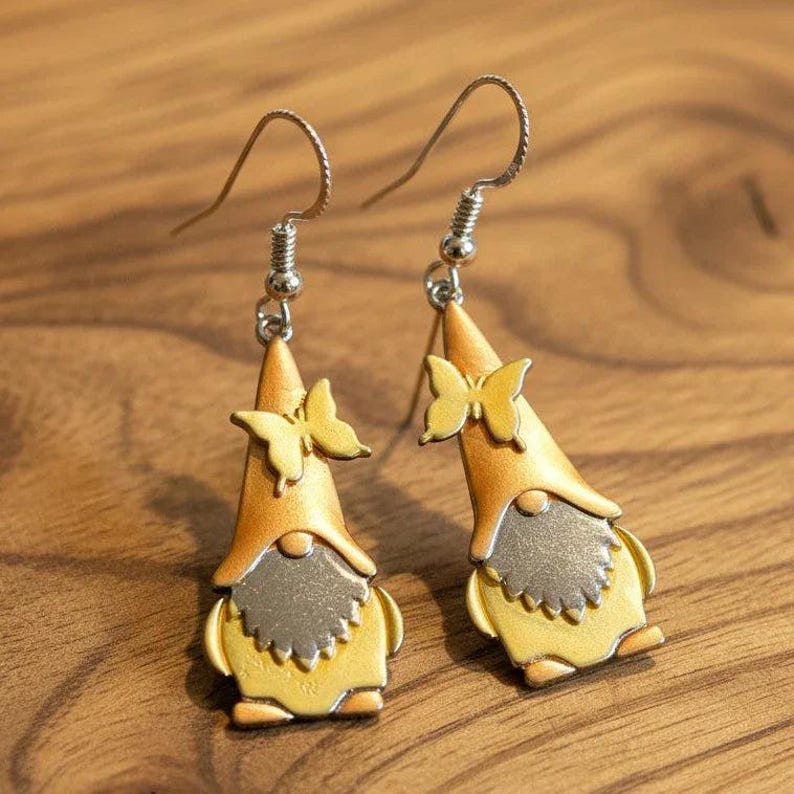 Boho Gnome hook earrings - Sterling Silver hooks - - LadybugfeetDesigns -