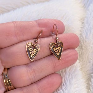 Heart dangle earrings, Copper/Rose Gold - - LadybugfeetDesigns -