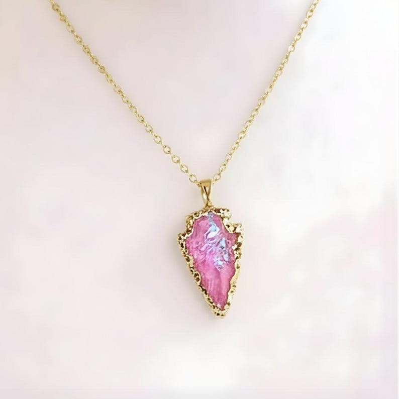 Natural Titanium Quartz Crystal Arrowhead necklace, Gold - 18- 24 inch - - LadybugfeetDesigns -