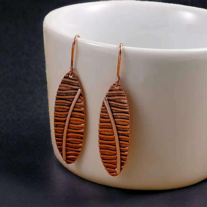 Boho Leaf Copper Dangle Earrings