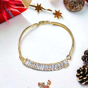 Gold CZ Baguette Bangle Bracelet, Large - - LadybugfeetDesigns -