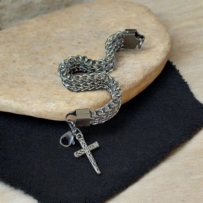 Men's Stainless Steel Cross bracelet II - - LadybugfeetDesigns -