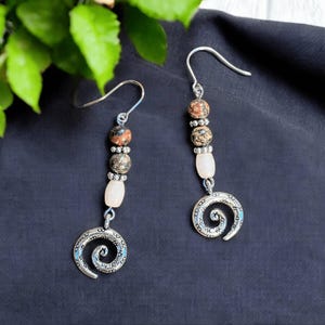Opal, Jasper Swirl Earrings - - LadybugfeetDesigns -