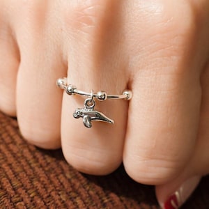 Manatee Adjustable Charm Ring, Silver