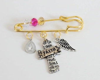 Faith Safety Pin Brooch, Purse Charm