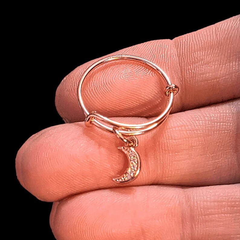 CZ Rose Gold Crescent Moon Ring 5-7 - - LadybugfeetDesigns -