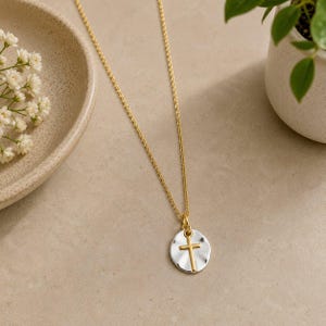 Gold Cross on Silver Two-Tone Necklace, 20 inches - Gold - - LadybugfeetDesigns -