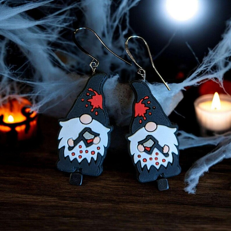 Gnome Halloween Earrings - - LadybugfeetDesigns -