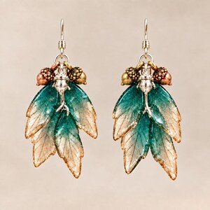 Acorn Leaf Cluster Hook Earrings, Silver - - LadybugfeetDesigns -