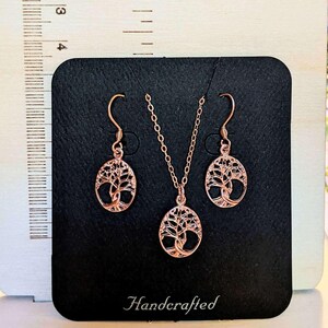 Tree of Life Rose Gold necklace earrings set,18 inch - - LadybugfeetDesigns -