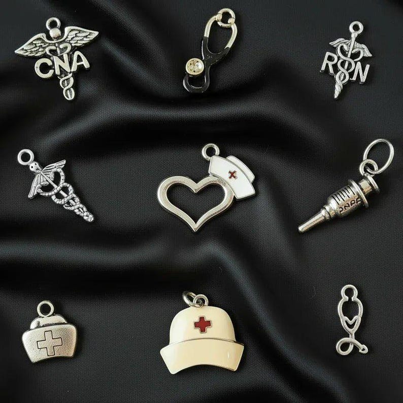 CNA/RN Nurse Charm Box - 9 pc., Silver - - LadybugfeetDesigns -