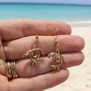 Sea Turtle Hook Earrings, Gold - - LadybugfeetDesigns -