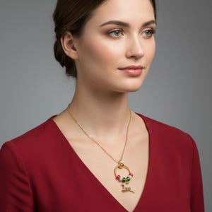 Gold Reindeer Charm Keeper Necklace, Approx. 26 inches - - LadybugfeetDesigns -
