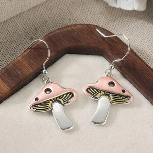 Rustic Whimsical Mushroom Hook Earrings - - LadybugfeetDesigns -