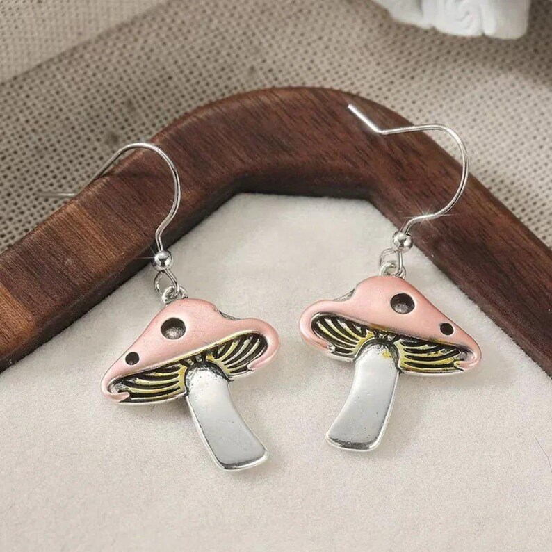 Rustic Whimsical Mushroom Hook Earrings - - LadybugfeetDesigns -
