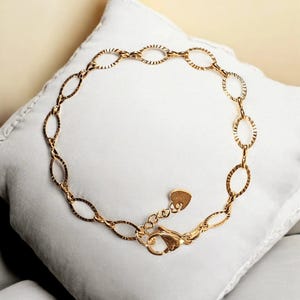 Shiny Gold Textured Oval Link Charm Bracelet Base Ii - D.i.y. - Build Your Charm Bracelet! - - LadybugfeetDesigns -