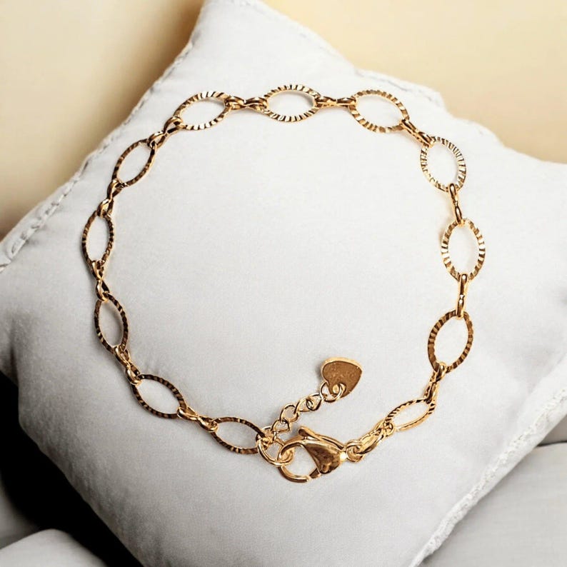 Shiny Gold Textured Oval Link Charm Bracelet Base Ii - D.i.y. - Build Your Charm Bracelet! - - LadybugfeetDesigns -