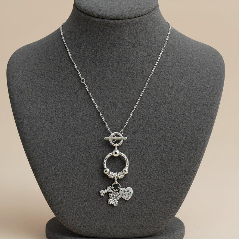 Best Friend Sterling Silver Toggle Charm Necklace, 20 inches - - LadybugfeetDesigns -