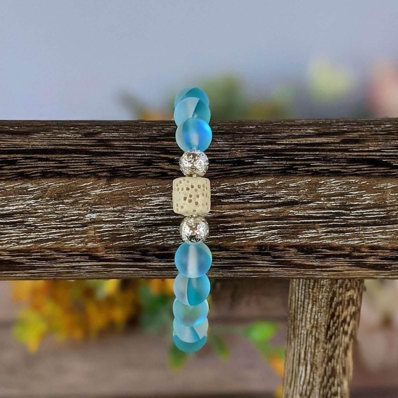 Iridescent Blue Mystic Aura Quartz Gemstone Diffuser bracelet - - LadybugfeetDesigns -