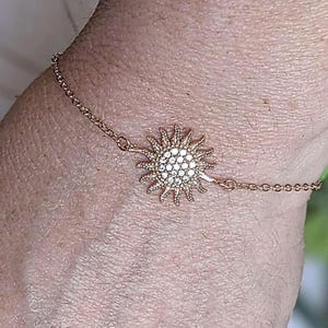 CZ Diamond Starburst Sun Rose Gold Chain Bracelet - - LadybugfeetDesigns -