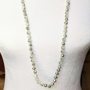 Silver White Crystal Knotted Necklace -36 inch - - LadybugfeetDesigns -