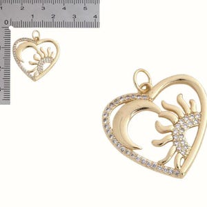 Sun Moon Heart necklace, Gold - 20 inch - - LadybugfeetDesigns -