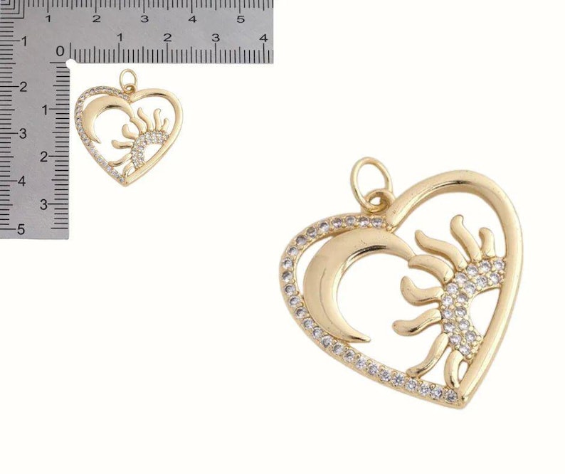 Sun Moon Heart necklace, Gold - 20 inch - - LadybugfeetDesigns -
