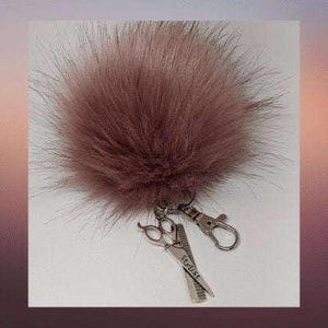 Hair Stylist Keychain/Faux Fur Pom Pom Charm Key Chain-Purse Charm/Journal Charm - - LadybugfeetDesigns -