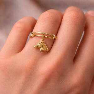 Horse Adjustable Charm Ring, Gold - - LadybugfeetDesigns -