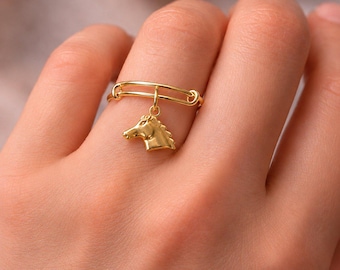 Horse Adjustable Charm Ring, Gold