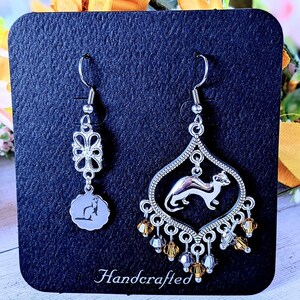 Mismatched Ferret hook earrings, Silver - - LadybugfeetDesigns -