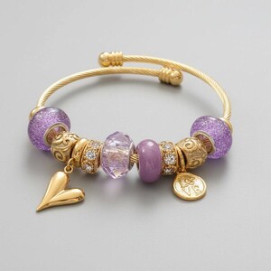 Romantic Heart Euro Cuff Wrap Bracelet, Gold - - LadybugfeetDesigns -