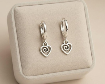 Heart Swirl Huggie Hoop earrings, Silver - 15mm