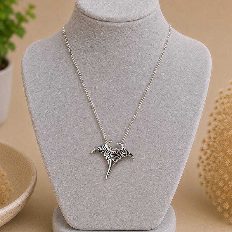 Large Manta Ray Necklace, Silver - 18 inches - - LadybugfeetDesigns -