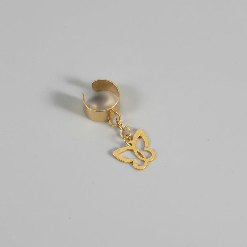 Butterfly Ear Cuff, Gold - - LadybugfeetDesigns -