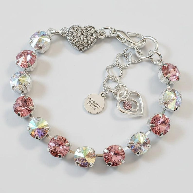 Rhinestone Heart Faceted Crystal Bracelet - - LadybugfeetDesigns -