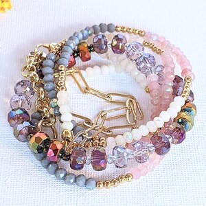 Pink Champagne Crystal Beaded Endless wrap bracelet - - LadybugfeetDesigns -
