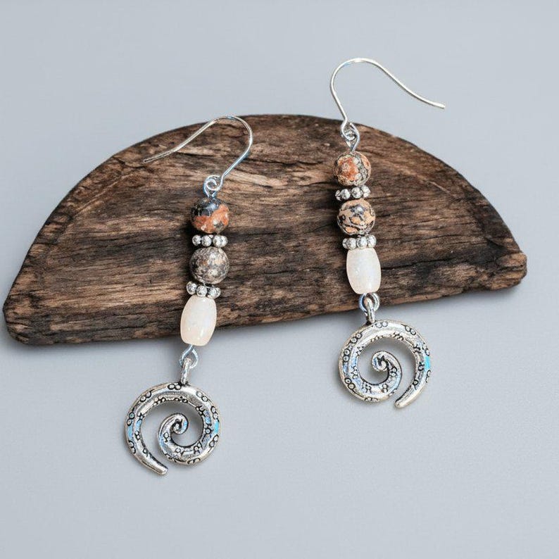 Opal, Jasper Swirl Earrings - - LadybugfeetDesigns -