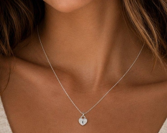 CZ Heart Charm Necklace - Sterling Silver - 18 inch