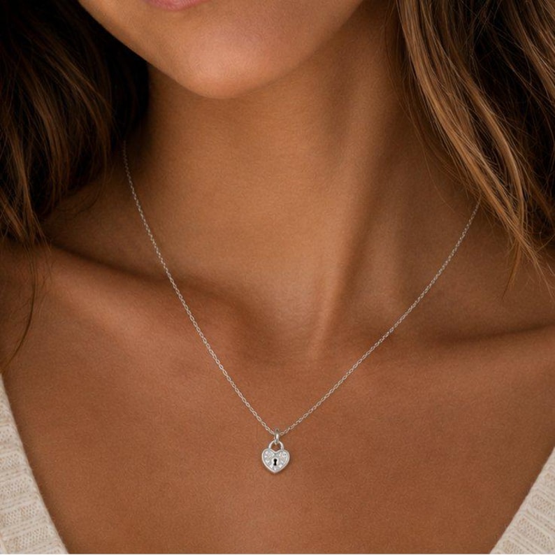 CZ Heart Charm Necklace - Sterling Silver - 18 inch - - LadybugfeetDesigns -
