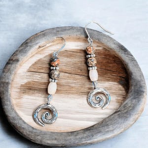 Opal, Jasper Swirl Earrings - - LadybugfeetDesigns -