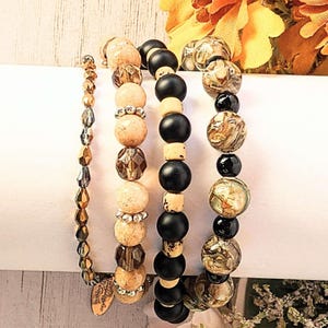Chunky Jasper Coffee layered cuff bracelet - - LadybugfeetDesigns -