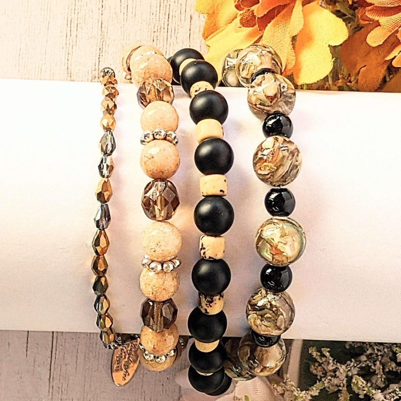 Chunky Jasper Coffee layered cuff bracelet - - LadybugfeetDesigns -