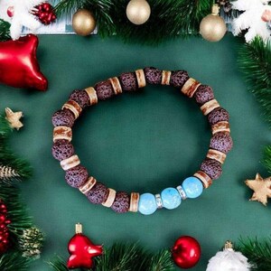 Turquoise Gemstone Lava Bead Stretch bracelet-December Birthstone - - LadybugfeetDesigns -